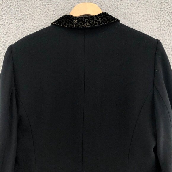 Kasper Blazer Womens 12 Black Leopard Print Velvet Trim Button Up Office Career - Picture 4 of 9